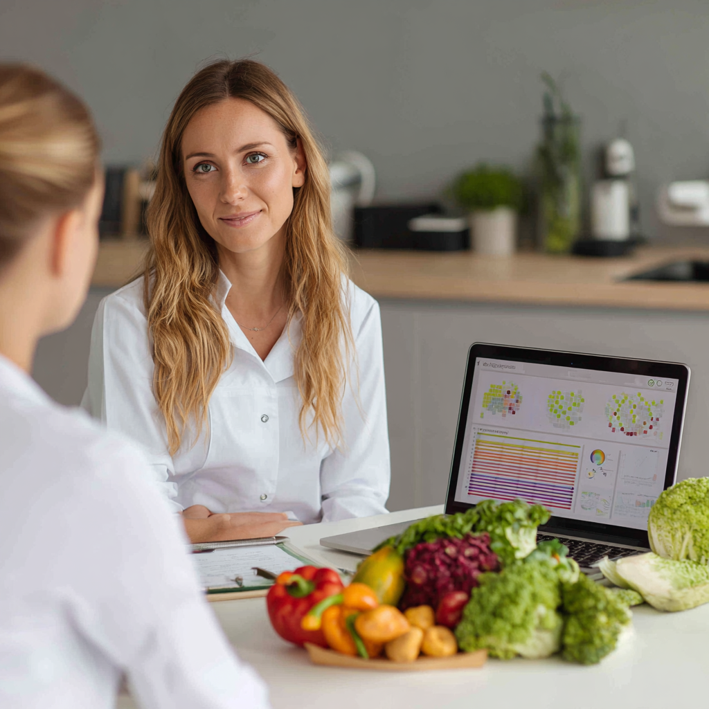 Consultant nutrițional în timpul unei sesiuni